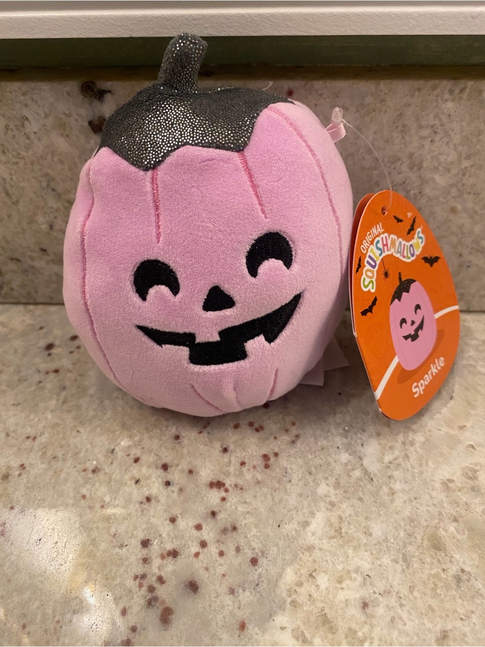 Squishmallows Sparkle pink Pumpkin with Glittery Black Stem about 4 in NWT